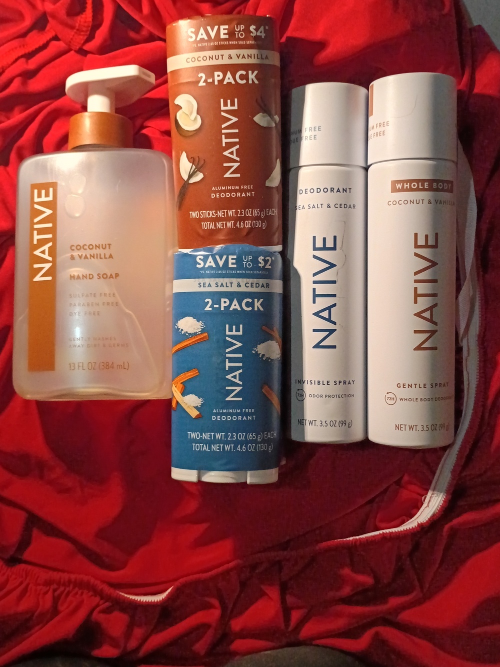 NATIVE SEA SALT & CEDAR deodorant & COCONUT VANILLA deodorant & hand soap